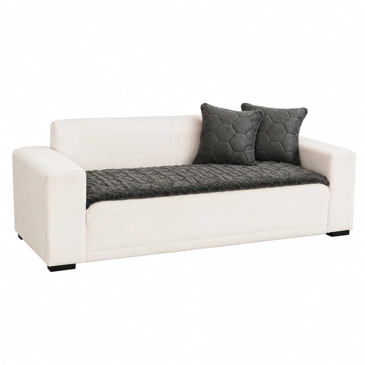 SHANNA Luxuriöses Samtkissen mit Diamantsteppung für Sofa, Extra Dick, Haustierfreundlich, L-förmiger Bezug, Dunkelgrau, 70x150 cm