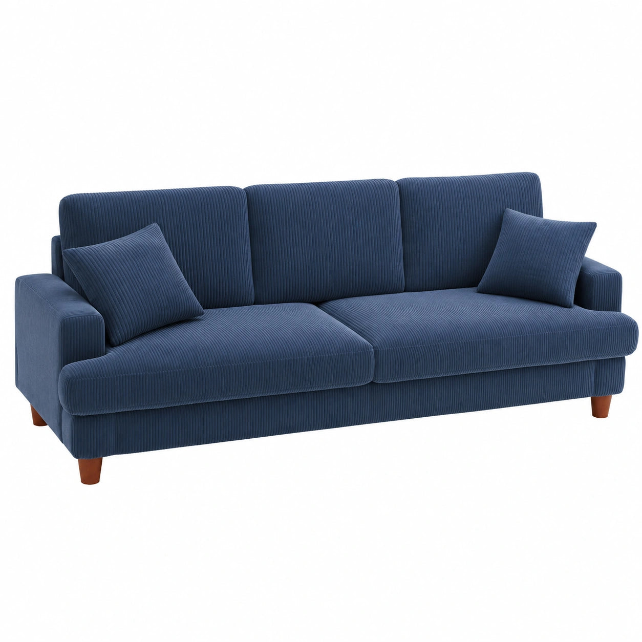 Bequemes 3-Sitzer Sofa, 221CM, mit Tiefen Sitzflächen und Werkzeugfreier Montage, Inklusive 2 Kissen, Modern für Wohnzimmer, Büro und Schlafzimmer, Blau