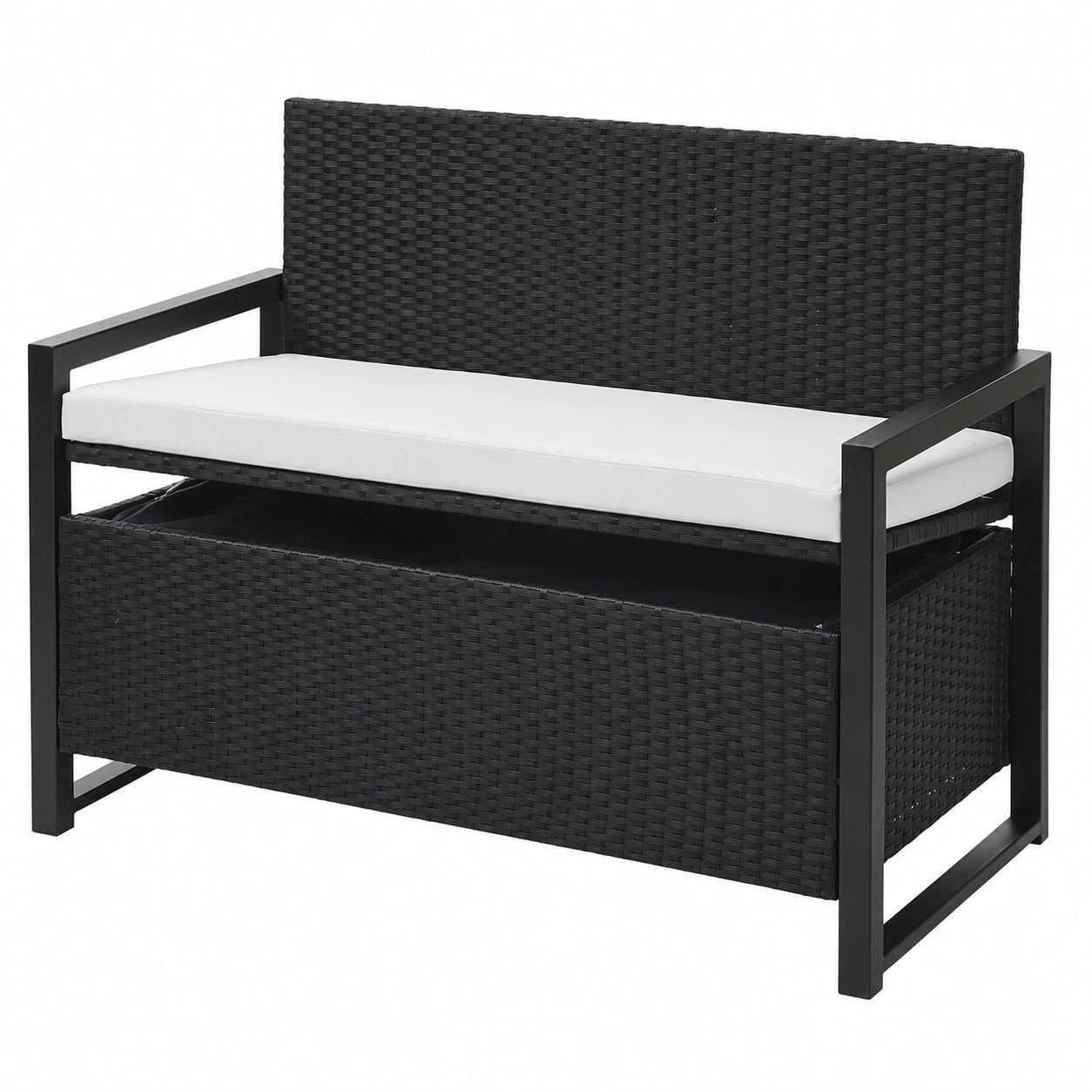 Poly-Rattan Gartenbank mit Stauraum, 2-Sitzer, inkl. Sitzkissen, anthrazit/grau