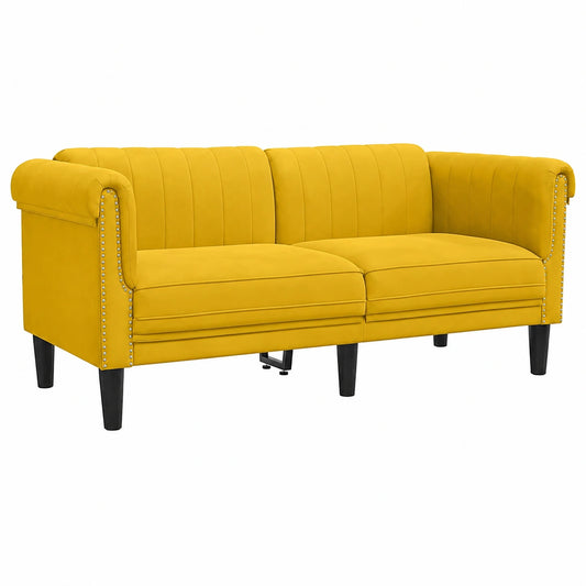 Moderner 2-Sitzer Samt-Sofa in Gelb mit Holzbeinen für Wohnzimmer