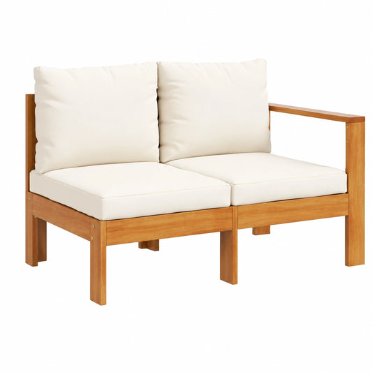 Akazienholz 2-Sitzer Gartensofa mit Kissen, Modularer Lounge-Sessel für Terrasse