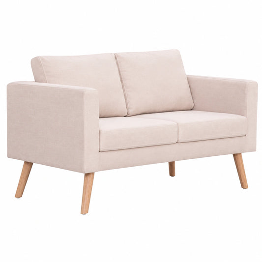Gemütliches 2-Sitzer Sofa mit Kissen und Holzrahmen in Cremeweiß