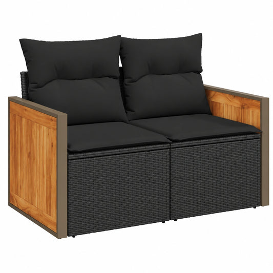 2-Sitzer Gartensofa mit Kissen, abnehmbarer Bezug, Schwarz Polyrattan