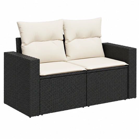 Modernes 2-Sitzer Gartensofa aus Poly Rattan mit Waschbarem Bezug, Schwarz