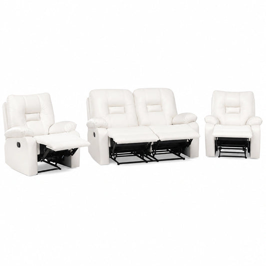 4-Sitzer Kunstledersofa mit Relaxfunktion, Weiß, Manuell Einstellbar