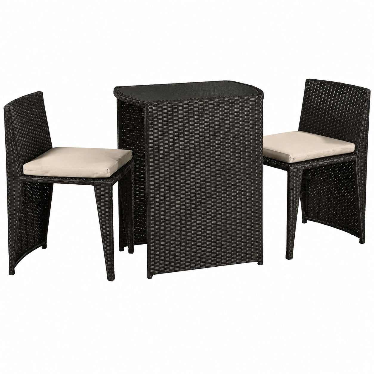 Rattan Gartenmöbel Set: Wetterfeste Sitzgruppe mit Tisch und Stühlen, platzsparend klappbar