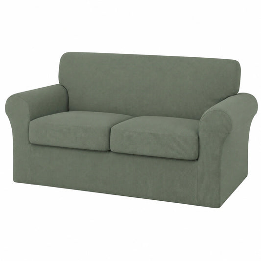 Stretch-Couchbezug für Hunde, waschbar und elastisch, 3-teiliger Sofabezug, Jacquard-Stoff, Graugrün, für Zweisitzer