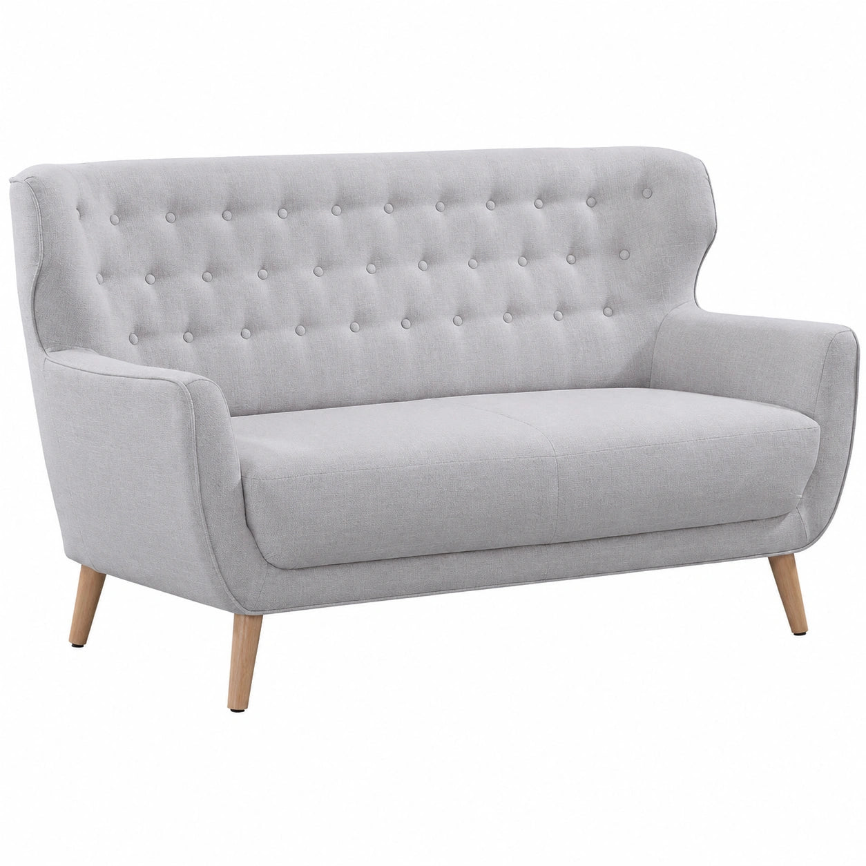 CAVADORE Abby klassisches 2-Sitzer Sofa mit Knopfdetails, hellgrau, Strukturstoff, 153x89x88 cm