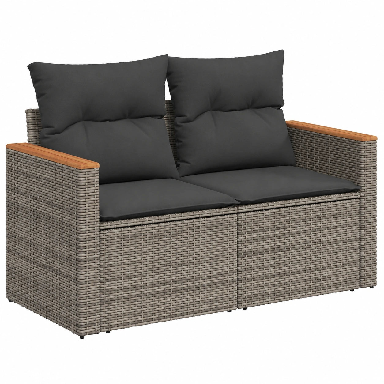 2-Sitzer Gartensofa mit Kissen und Stauraum, Abnehmbarer Bezug, Grau Poly Rattan