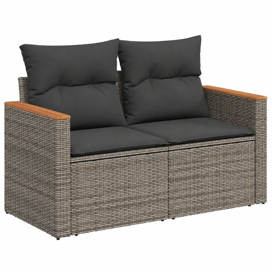 2-Sitzer Gartensofa mit Kissen und Stauraum, Abnehmbarer Bezug, Grau Poly Rattan