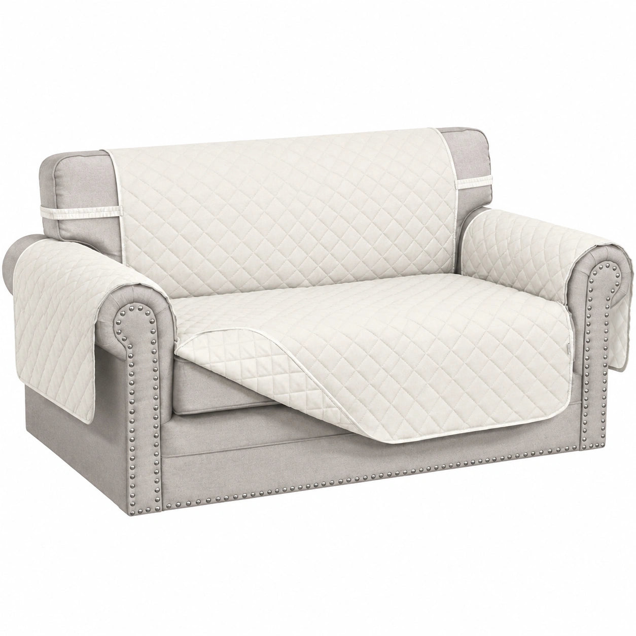 Wasserabweisender Wendecouchbezug für Zweisitzer, ideal für Haustiere, mit Schaumstoffstütze und elastischen Bändern, Elfenbeinfarben