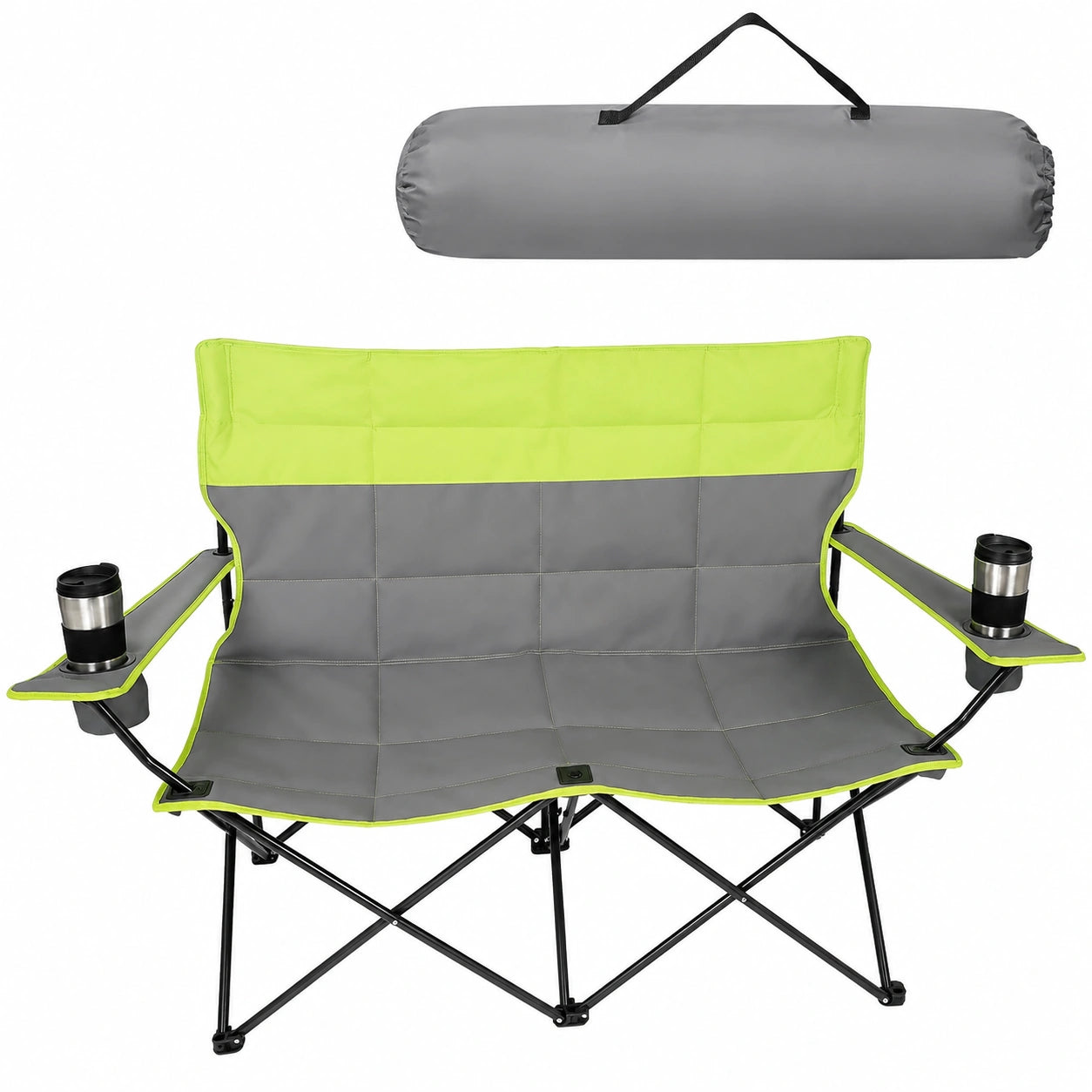 Doppelsitz-Campingstuhl mit 300 kg Tragkraft, ultraweich, inkl. Aufbewahrungstasche, ideal für Garten, Balkon und Strand
