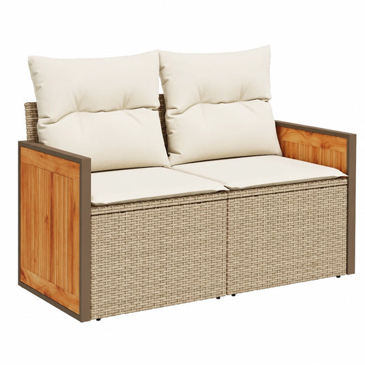 2-Sitzer Garten-Loungesofa mit Kissen und abnehmbaren Bezügen aus Poly Rattan, Beige