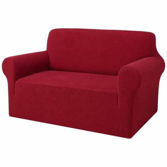 Granbest Dehnbare Sofahusse, 2-Sitzer, Weicher Jacquard-Bezug, Rutschfest und Waschbar, Möbelschutz in Weinrot