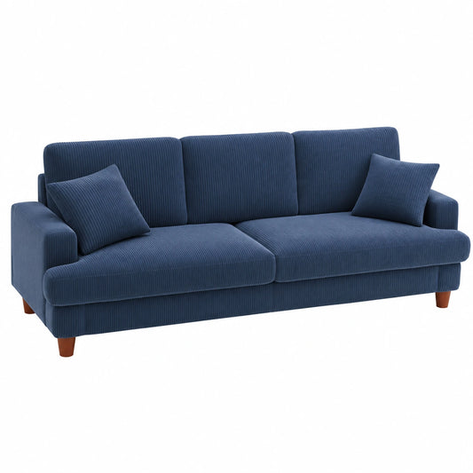 Bequemes 3-Sitzer Sofa, 221CM, mit Tiefen Sitzflächen und Werkzeugfreier Montage, Inklusive 2 Kissen, Modern für Wohnzimmer, Büro und Schlafzimmer, Blau