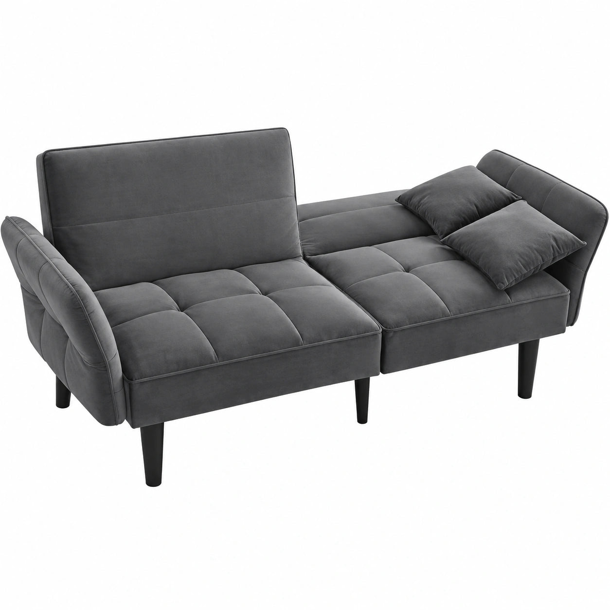 DRIXNO Multifunktionales Schlafsofa aus Samt, Zweisitzer mit klappbaren Armlehnen, Antikgrau