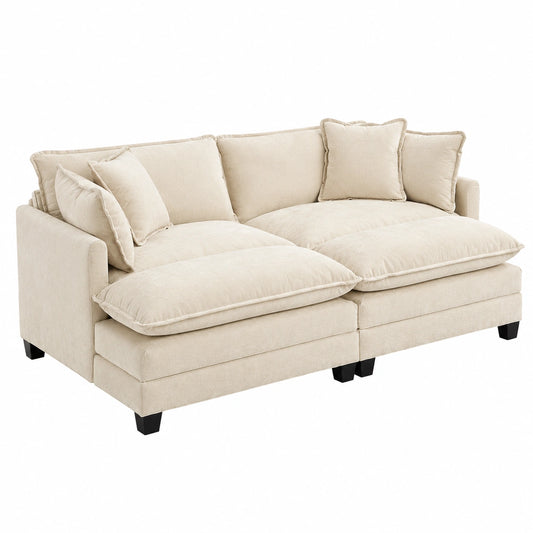 Elegantes 2-Sitzer Sofa in Beige mit Chenille-Bezug und Armlehnen für Wohn- und Schlafzimmer
