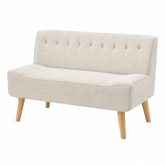 Retro 2-Sitzer Stoffsofa mit Holzbeinen für kleine Räume, Beige