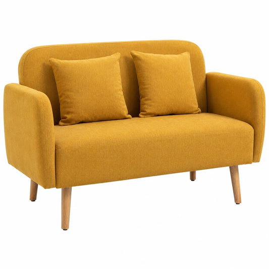 HOMCOM 2-Sitzer Samtsofa mit Kissen, Modernes Polstermöbel für Wohn- und Schlafzimmer, Gelb, 130x70x80 cm