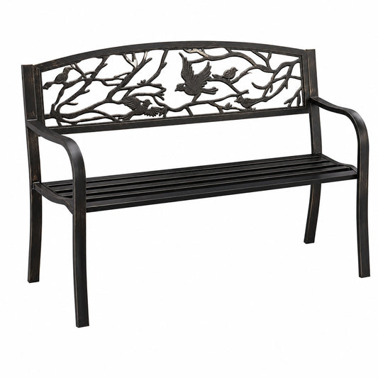 Vintage 2-Sitzer Gartenbank mit Vogelmotiv, Stahl, für Garten & Balkon, schwarz/bronze 87x127x57 cm