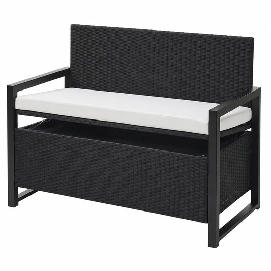 Poly-Rattan Gartenbank mit Stauraum, 2-Sitzer, inkl. Sitzkissen, anthrazit/grau