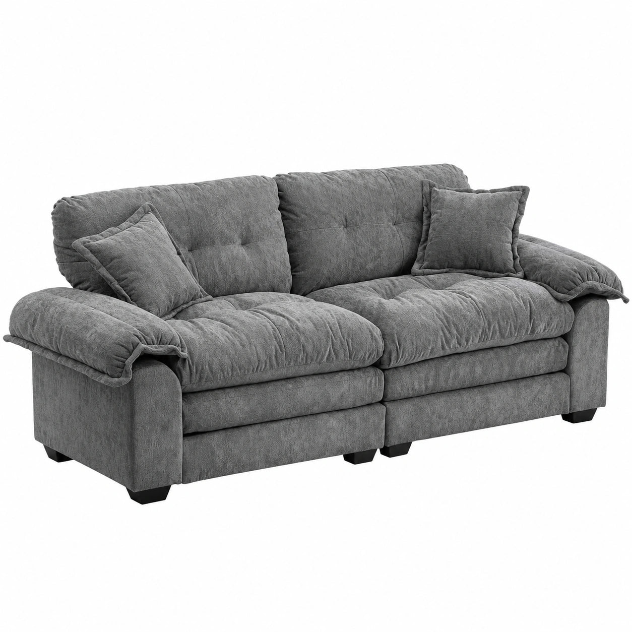 Elegantes Zweisitzer-Sofa aus grauem Chenille, inkl. Kissen für Wohn- und Büroräume