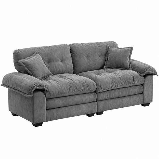 Elegantes Zweisitzer-Sofa aus grauem Chenille, inkl. Kissen für Wohn- und Büroräume